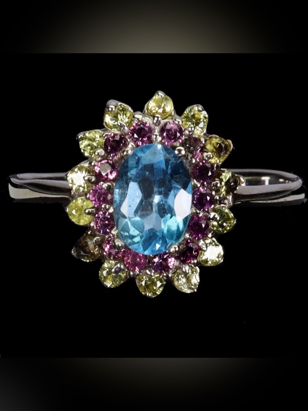 Stunning Natural Swiss Blue Topaz & Yellow Sapphire 925 Sterling Silver Ring 9